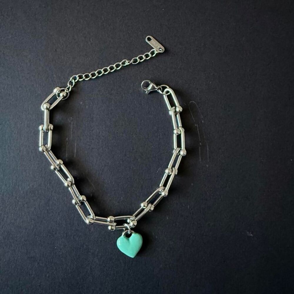 Colorful Heart Charm Stainless Steel Link Bracelet